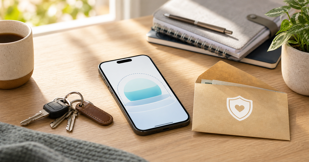 Phone and everyday essentials arranged around a cash cushion decision.
